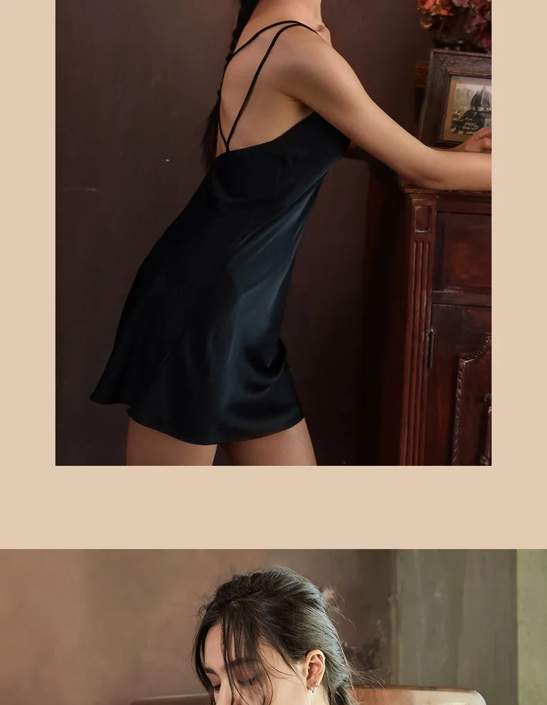 Nightgowns Women Soft V-neck Satin Sleeveless Sleepshirts Summer Sexy Sleepwear Lingerie Korean Style Fashion Nightdress Female