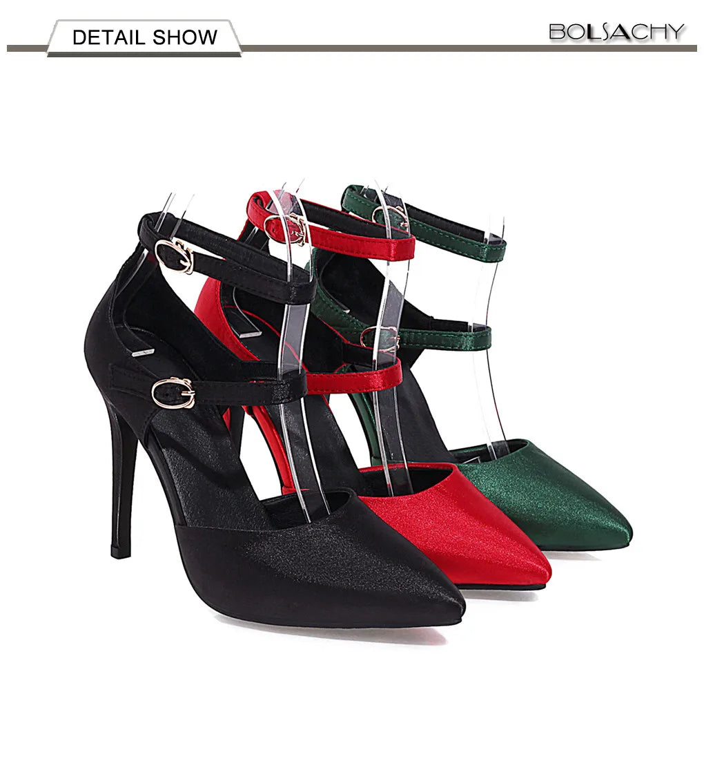 2026 Sexy Classic High Heels Women Sandals Summer Shoes Ladies Pumps Heels Woman Buckle Ankle Strap Shoes Green Black size 34-43