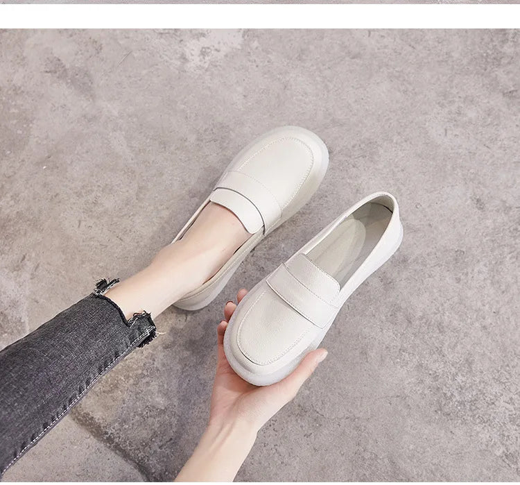GKTINOO Shoes Women Spring 2026 New White Thick-Soled Ladies Sneakers Genuine Leather Casual Trend Girl Shoes Students Loafers