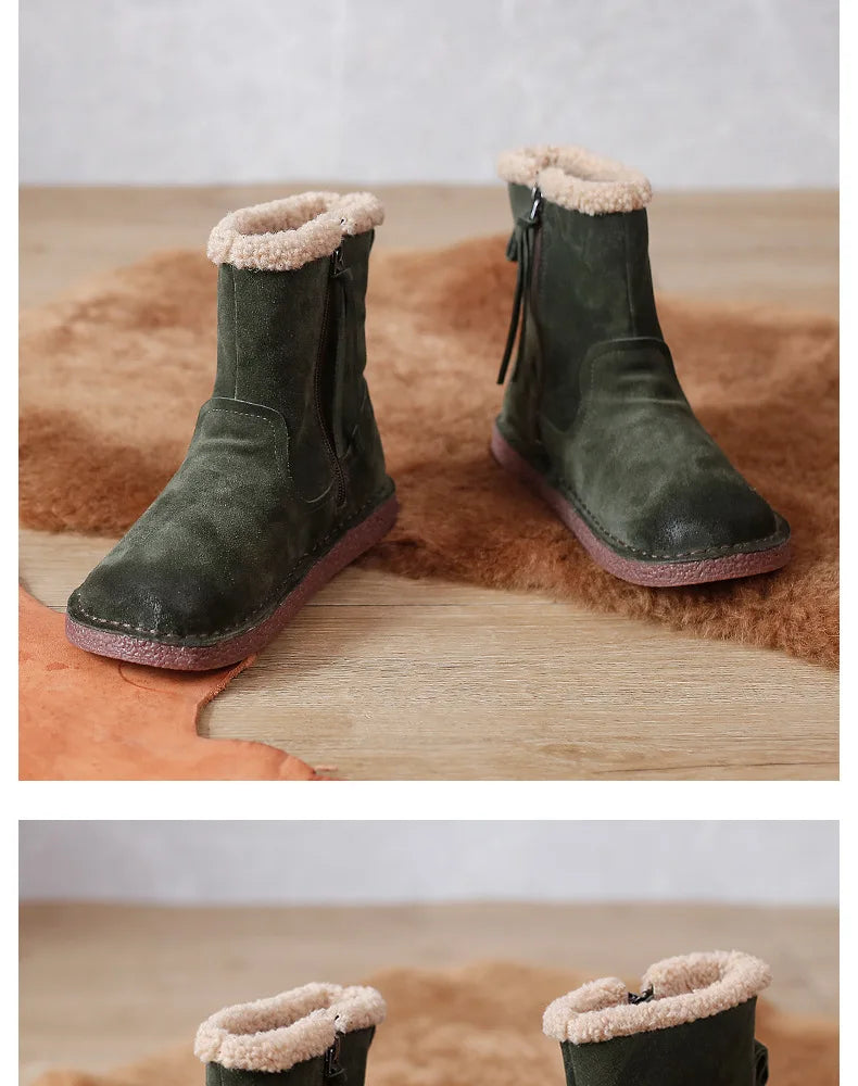 Careaymade-Genuine cow leather Snow cotton round head flats woolen short boots plush warm snow boots Oversized shoes size 35-43