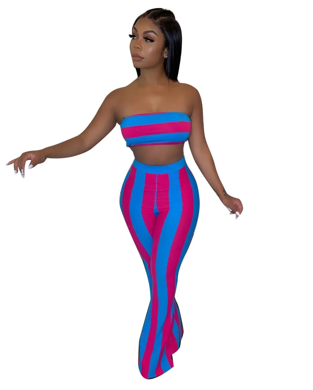 Two Piece Set Women Striped 2 Piece Set Women Outfits Crop Top Pants Two Pieces Sets Summer Clothes for Female Sexy Women's Suit