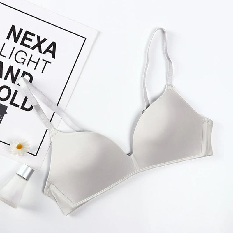 Thin Triangular Cup Bra Adjustable Shoulder Strap Gather Brassiere Wireless Anti-glare Bralette Seamless Sleeping Women Lingerie