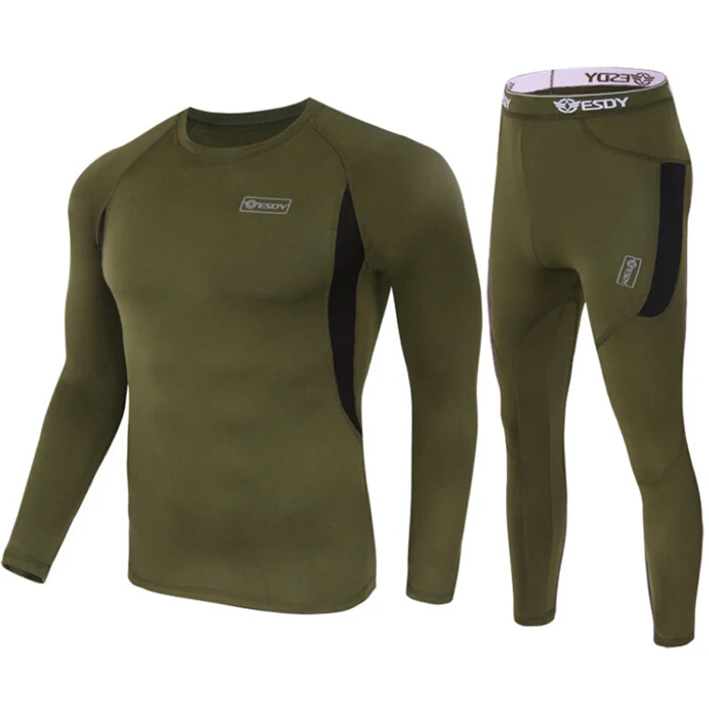 ESDY Fleece Thermal Underwear Men Autumn Winter Warm Long Johns Fitness Sports Compression Breathable Leggins Thermo Tracksuit