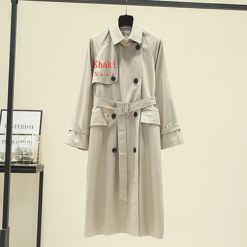 UK Brand new Fashion 2024 Fall /Autumn Casual Double breasted Simple Classic Long Trench coat with belt Chic Female windbreaker