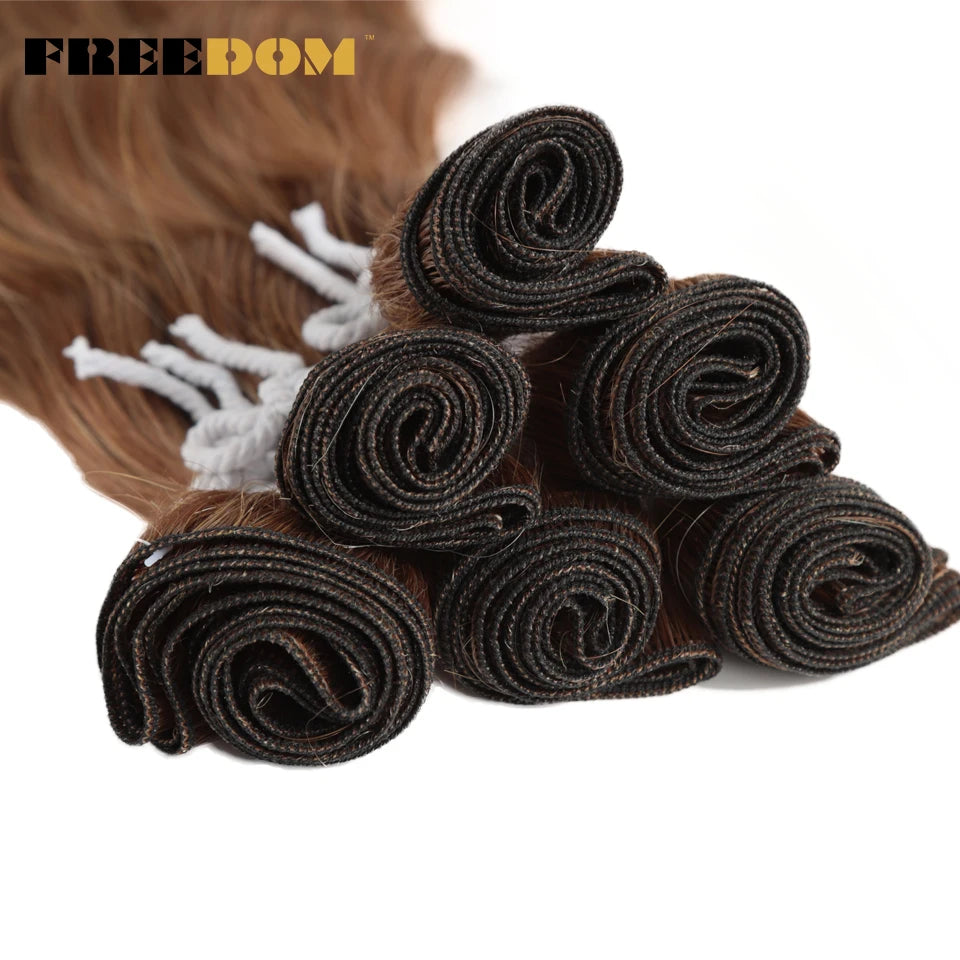 FREEDOM Synthetic Water Wave Hair Bundles 20 inch Synthetic Hair Extensions Ombre Blonde Brown Hair Weave Bundles 6Pcs/Pack