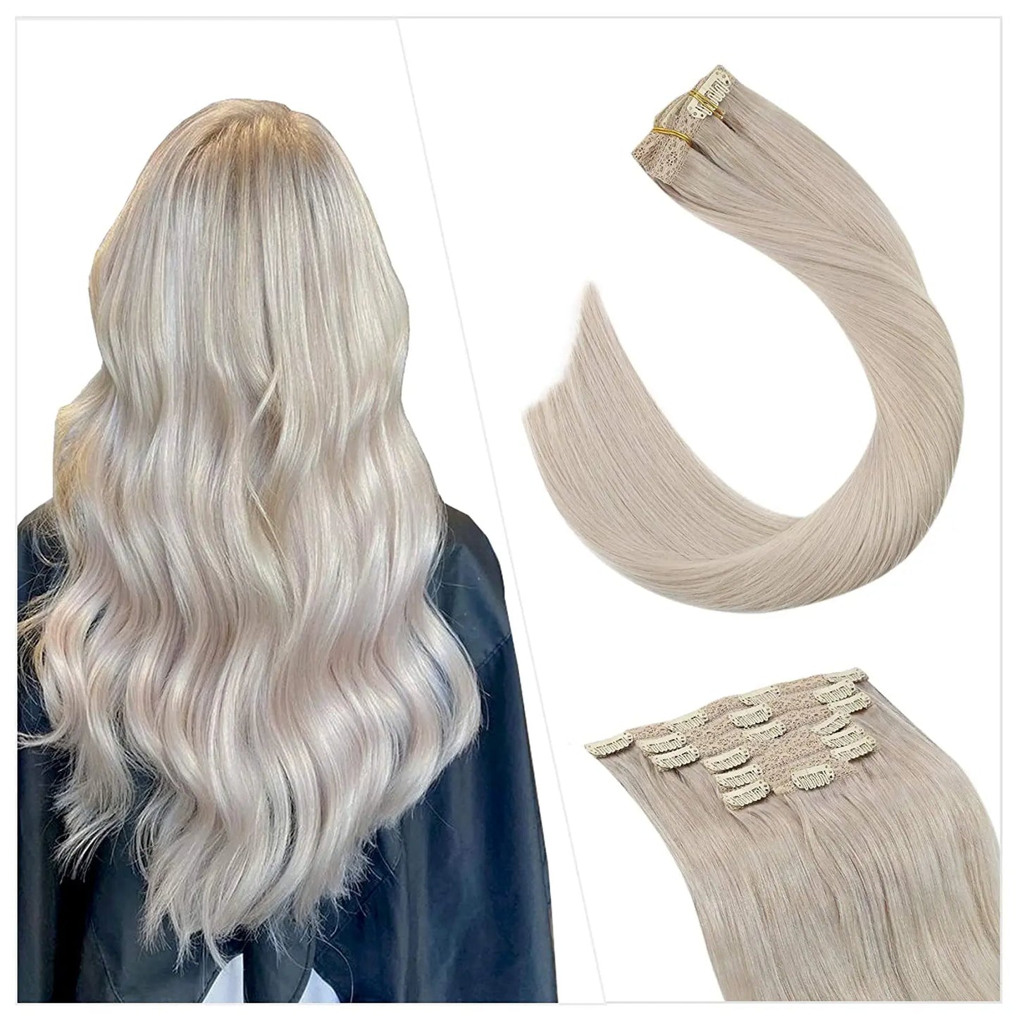 Ugeat Clip In Human Hair Extensions Blonde Color Seamless Invisible Full Head Balayage Soft Remy Hair Extensions For Salon