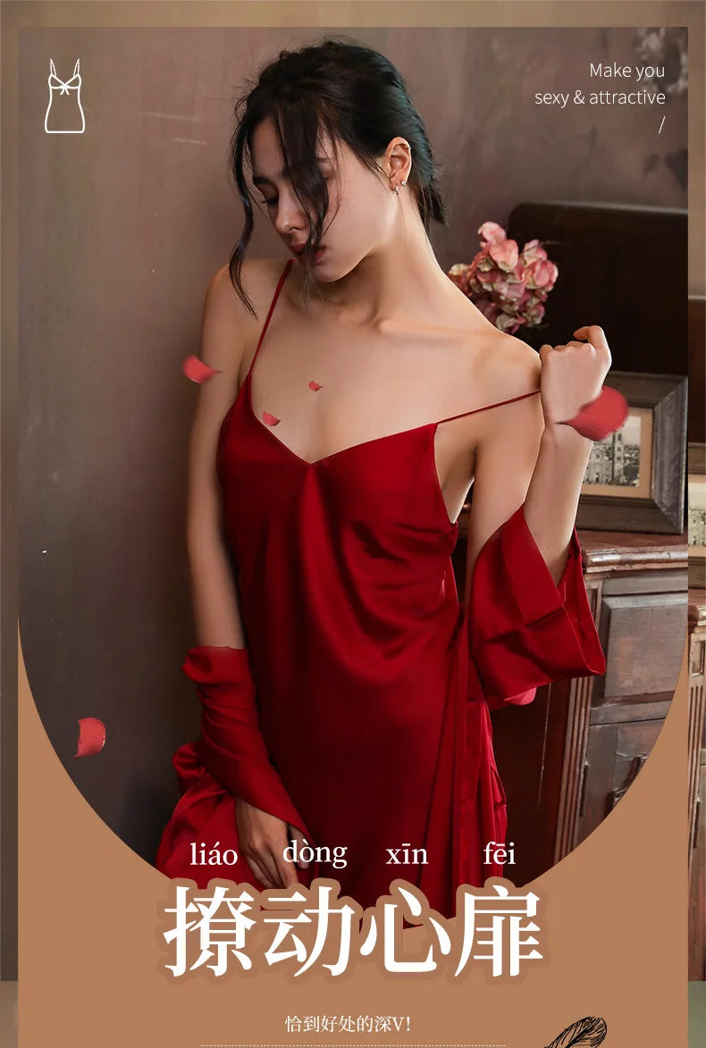 Nightgowns Women Soft V-neck Satin Sleeveless Sleepshirts Summer Sexy Sleepwear Lingerie Korean Style Fashion Nightdress Female