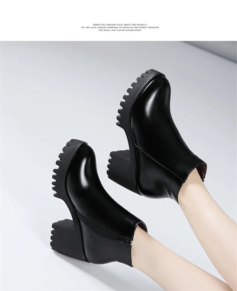 BEYARNE Small Size 32 -43 Block Heel Platform Shoes Fall Winter  OL Elegant High Heels Ankle Boots Women Warm Plush Boot