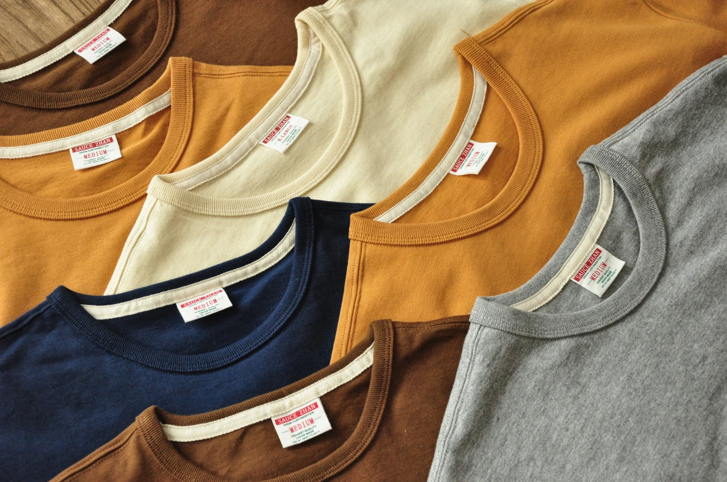 Saucezhan Tops & Tees Men's T-shirt Summer Short Sleeve 5 Colors Pure Cotton  Anti-deformation Double-woven fabric 340g