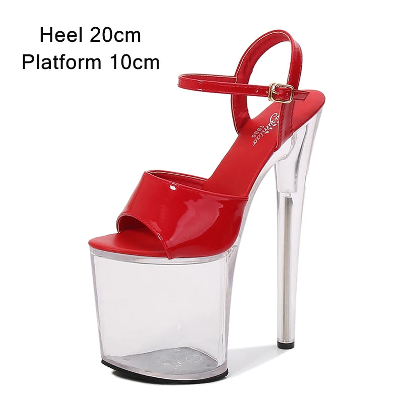 Summer Sandalias Mujer 2024 Sandales Sexy 20cm High Heels Patent Leather Crystal Stripper Platform Heels Women Shoes
