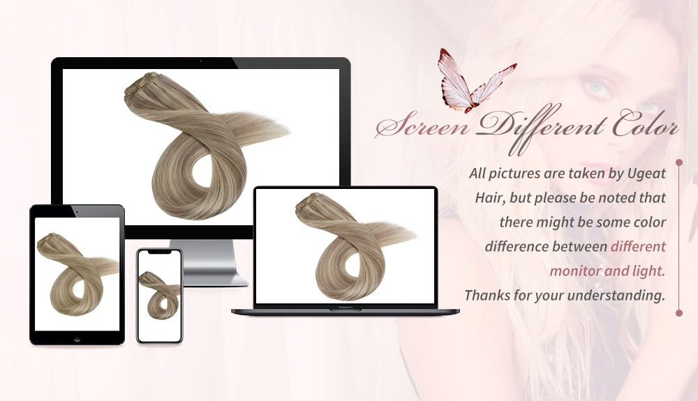 Ugeat Clip In Human Hair Extensions Blonde Color Seamless Invisible Full Head Balayage Soft Remy Hair Extensions For Salon