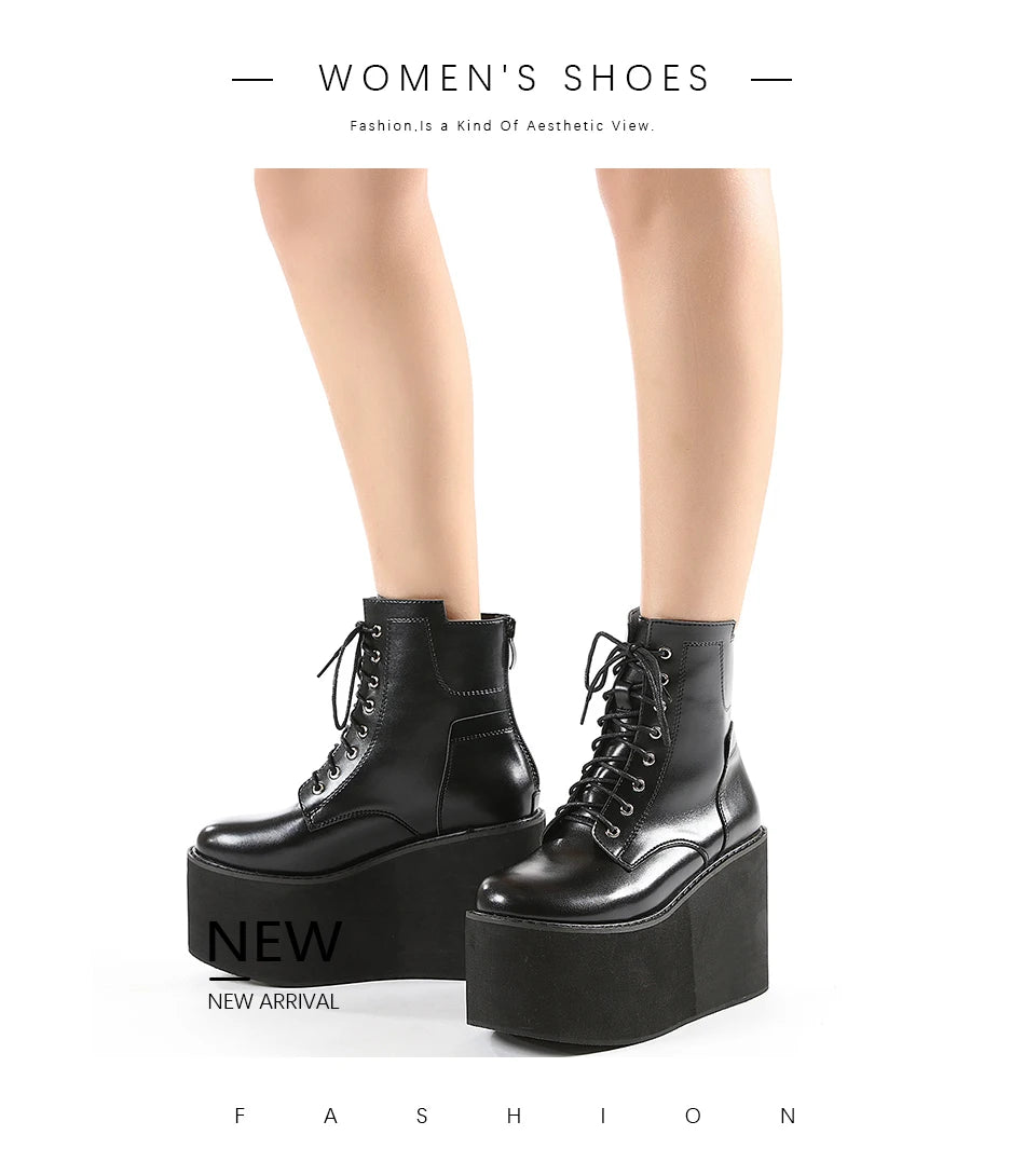 Gdgydh Big Size 43 Platform High Heels Cosplay Fashionable Autumn Ankle Boots Platform Women Wedges Heel  Model Catwalk Shoes
