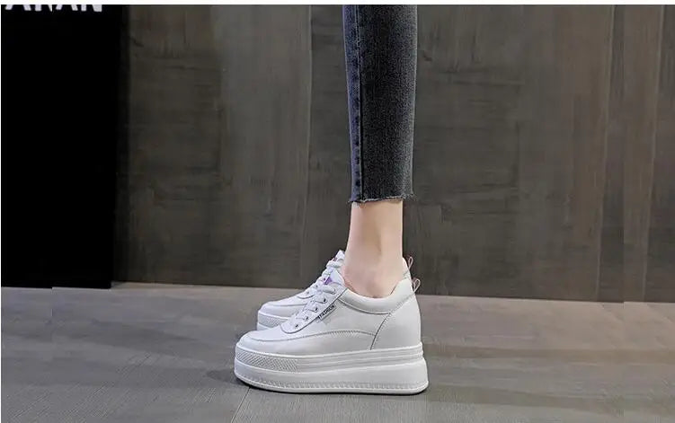 New Spring Autumn White Hidden Wedge Heels Casual Shoes Woman 9CM Platform Shoes Elevator High-heels Walking Sneakers Women