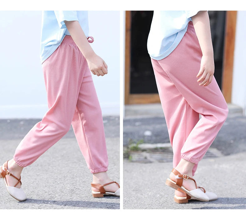 Kids Clothes for Teen Girls Pink Pants 2 To 12 Year Fashion 2022 Summer Green Casual Wide Leg Pants Children Loose Cool Trousers