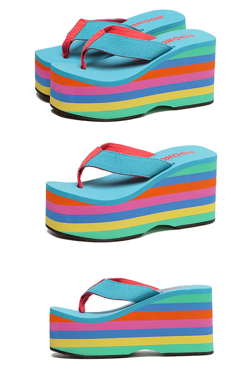 Women Flip Flops Beach Shoes Wedge Sandals Super High 10CM Heels Casual Peep Toe Platform Slippers Rainbow Summer Woman Slippers