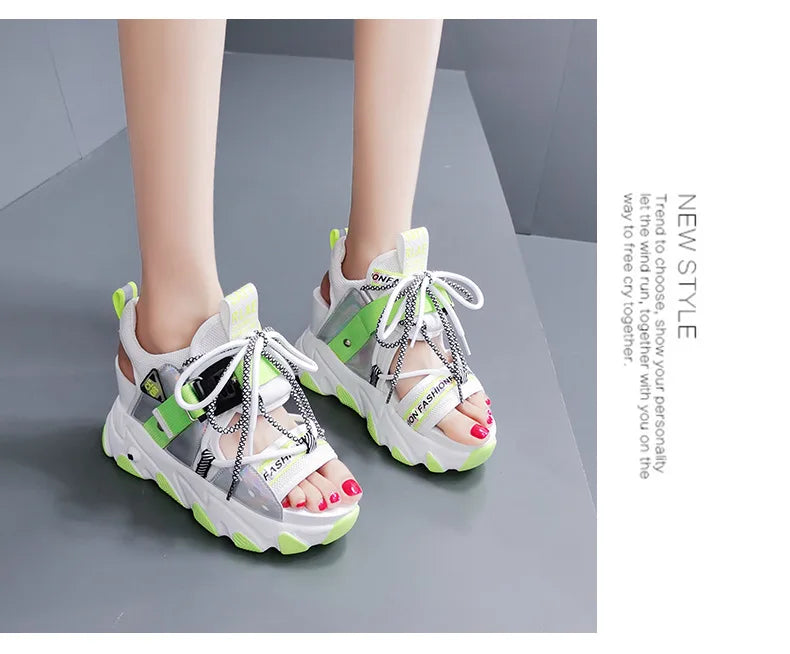 Comemore 2022 Platform Gladiator Sandals Lace Up White Sandals Women High Heels Wedges Casual Sports Shoes Woman Spring Summer