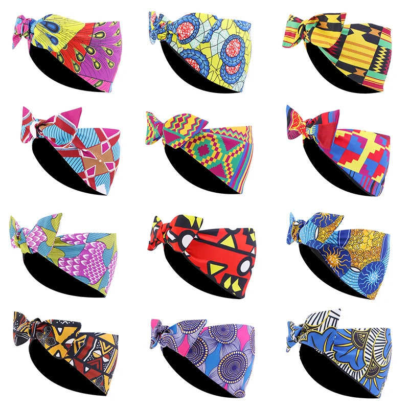 African Print Stretch Bandana Head Wrap Long Scarf Satin Floral Ankara Dashiki Women Party Turban Headwear Cap Hair Accessories