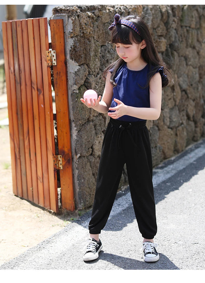 Kids Clothes for Teen Girls Pink Pants 2 To 12 Year Fashion 2022 Summer Green Casual Wide Leg Pants Children Loose Cool Trousers