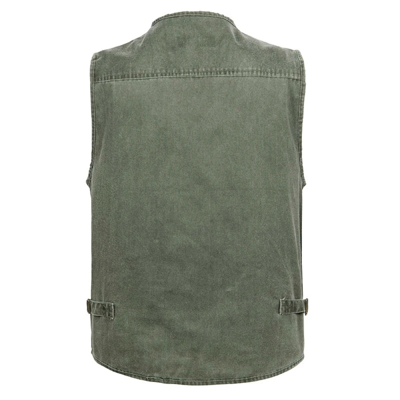 Plus Size 6XL 7XL Male Casual Summer Cotton Denim Vest Men's Sleeveless Jacket Multi Pocket Photograph Waistcoat Chaleco Hombre