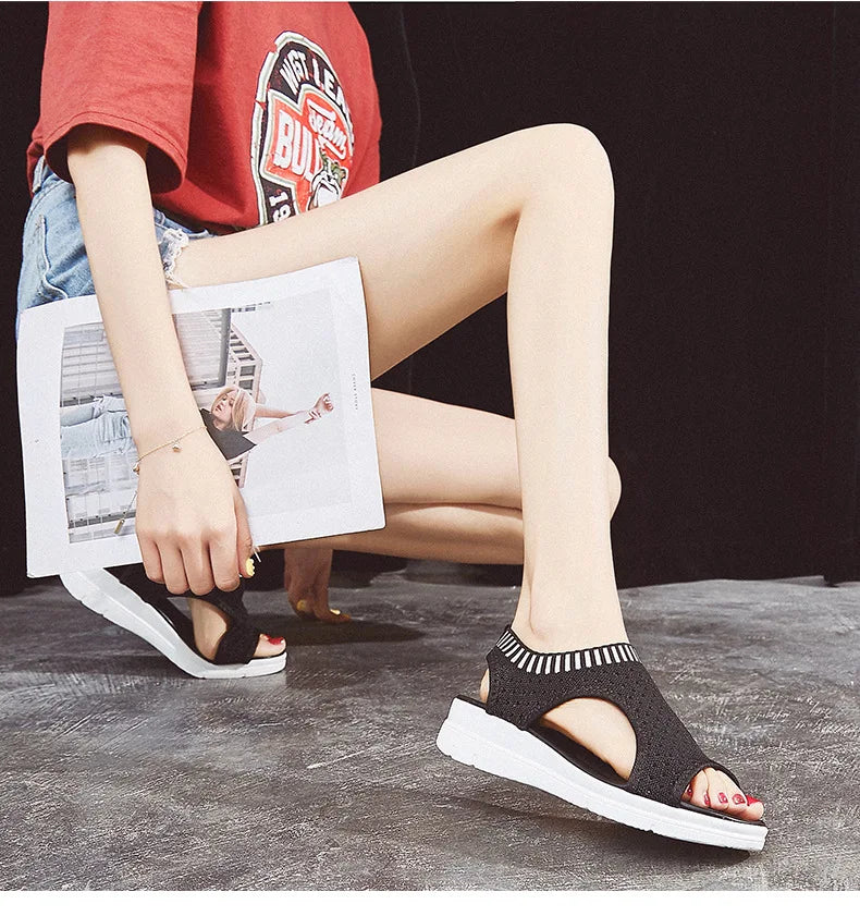 Sandals women summer  new open toed flat Roman women sandals flying woven hollow platform sports sandals flat sandals2021