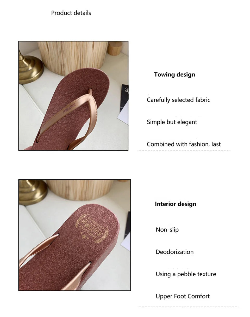 EOFK Women Flip Flops Wedges Casual Shinny Beach 3.5 Cm Height PVC Solid Summer Outside Slippers Soft Shoes
