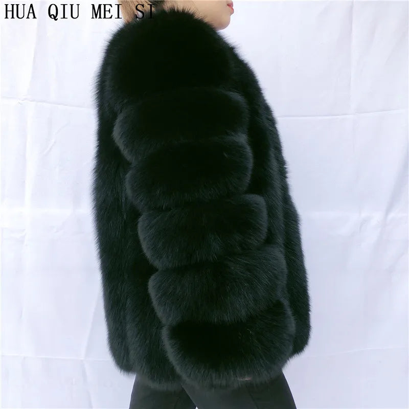 HUAQIUMEISI Real fox fur coat women's autumn and winter vertical bar natural fox jacket new fashion silver fox fur coat