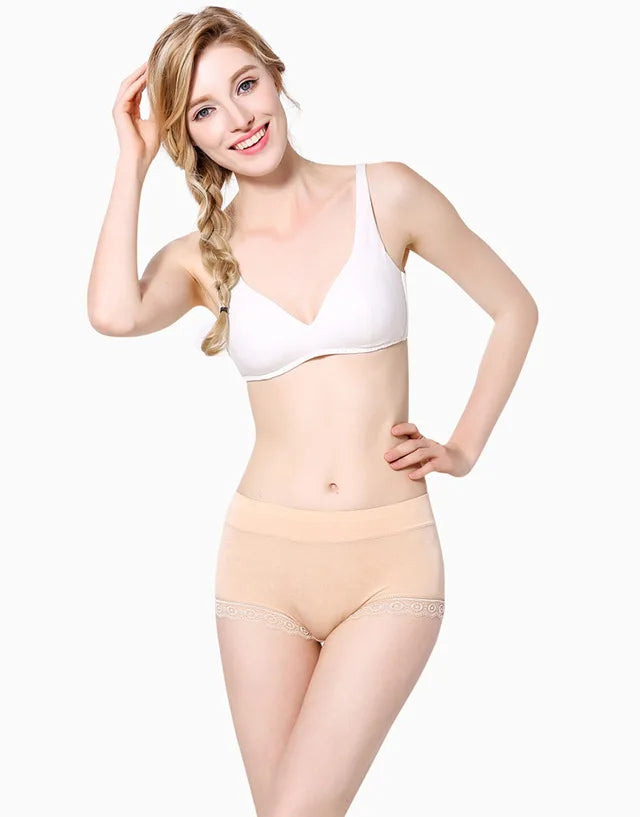 Women's Cotton Underwear Sexy Lace Panties Plus Size Fashion Solid Color  Briefs High Waist Seamless Underpants Female Lingerie