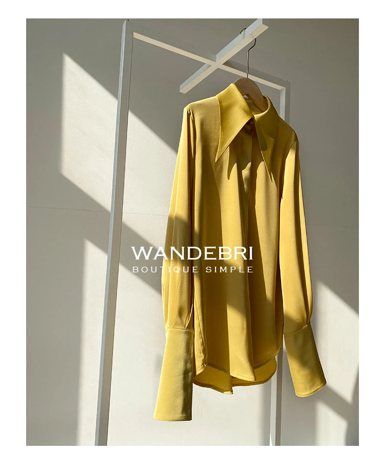 Stylish Elegant Turn Down Collar White Long Sleeve Satin Shirts Fashion Woman Vintage Blouse 2024 Office Lady Tops Blusas 16946