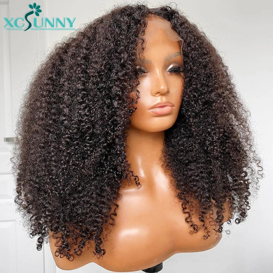 Afro kinky Curly Wig Human Hair 13x6 Lace Frontal Wig Deep Part Transparent Lace Front Wig 200 Density Brazilian Xcsunny