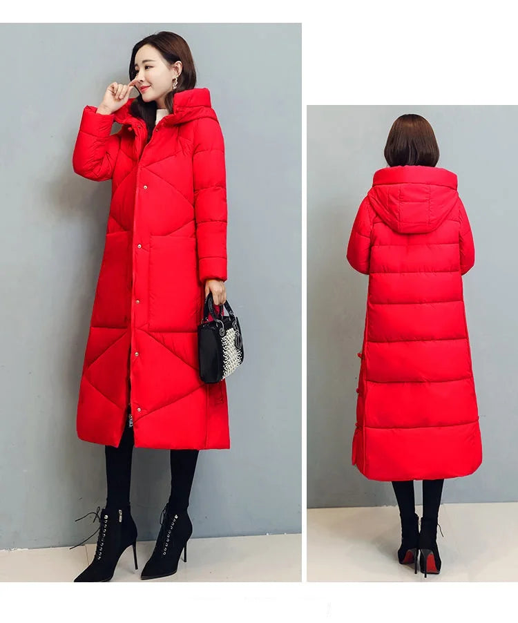 Winter Long Coat Women's 2025 Fashion New Thicken Cotton padded Warm Snow Outerwear Loose Female Windproof Hooded Jacket Parkas