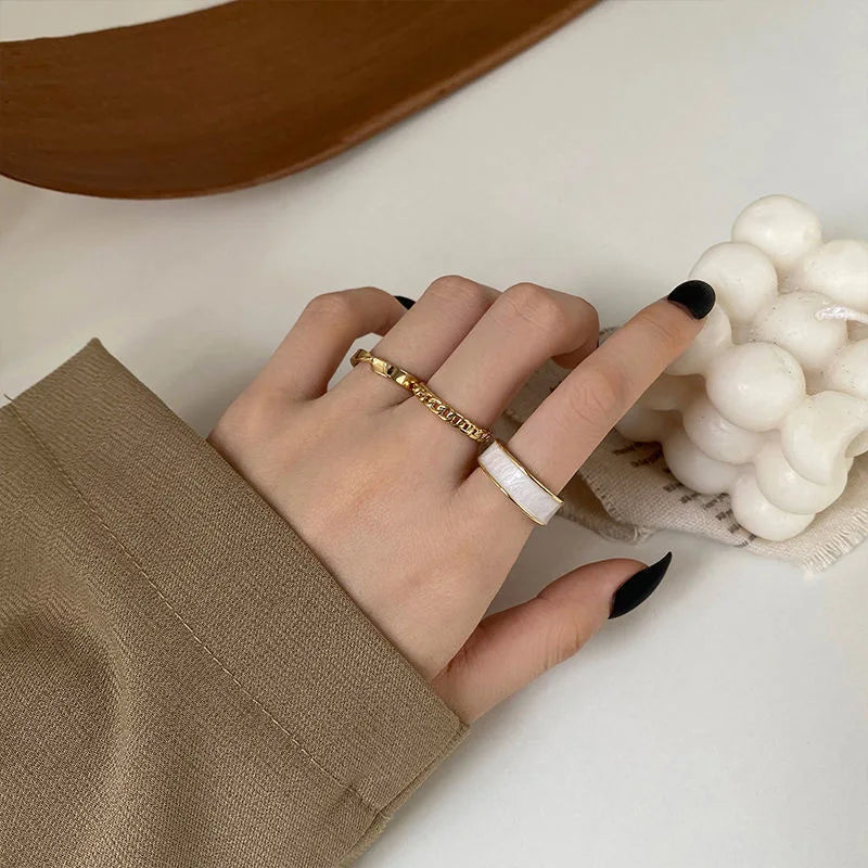 3pcs/set Bohemian White Enamel Round Metal Ring Sets Geometric Twist Open Adjustable Rings Sets for Women Girl Wedding Jewelry