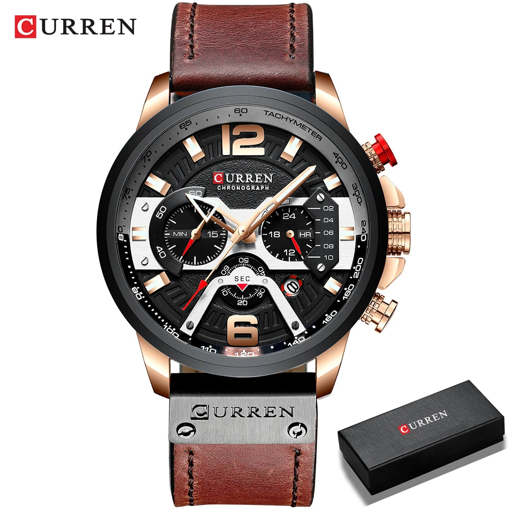 CURREN New Men's Casual Sports Chronograph Blue Top Brand Luxury Military Leather Watch Calendar Clock Relogio Masculino