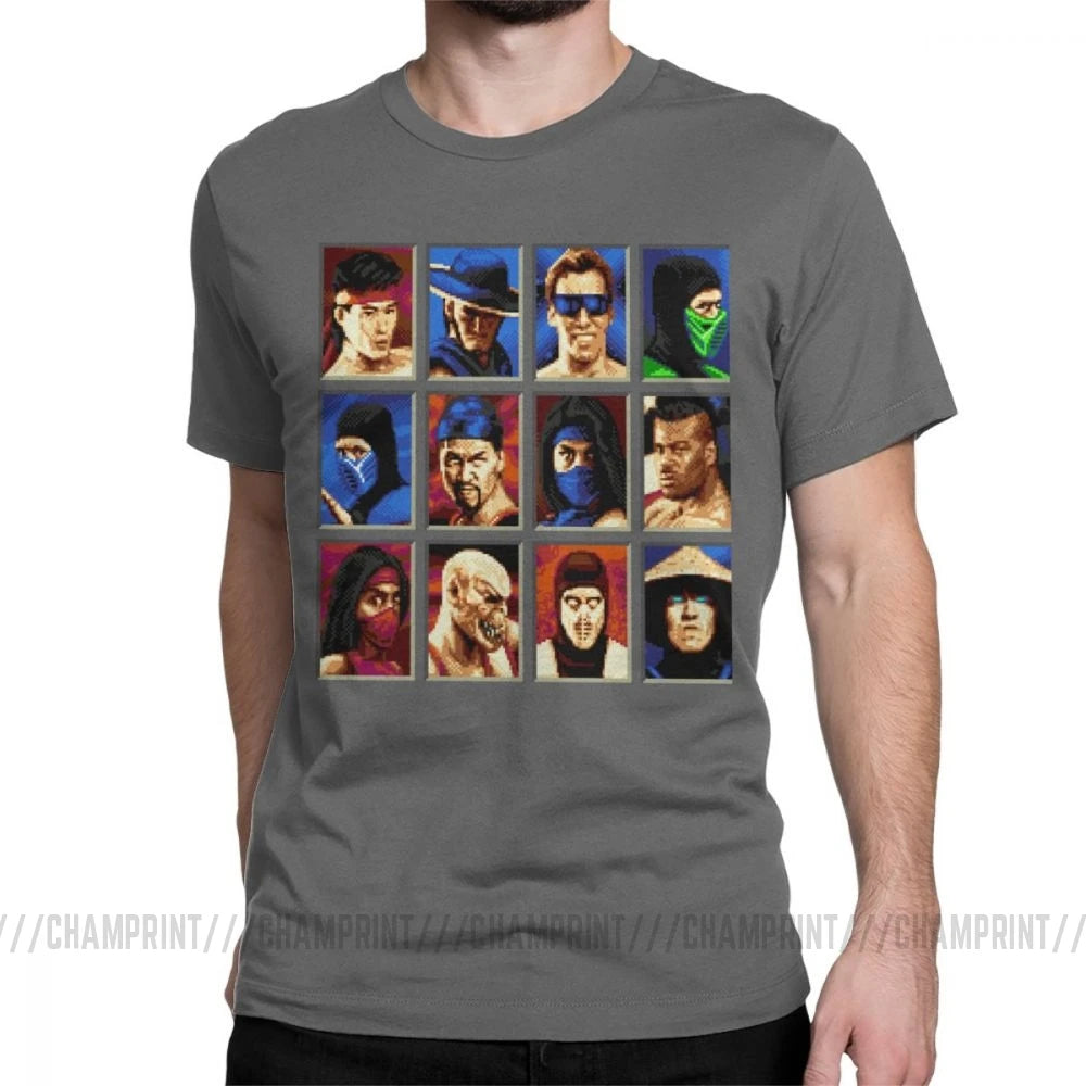 Vintage Mortal Kombat II Tees Genesis Character Select 16 Bit T Shirt Retro Gamer Collage T-Shirts Men Cotton Party Clothing