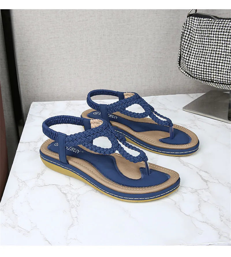 BEYARNE Women Sandals Flip Flops Summer Flat Shoes Woman Bohemian Sandals Ladies Vacation Beach Sandales Femme