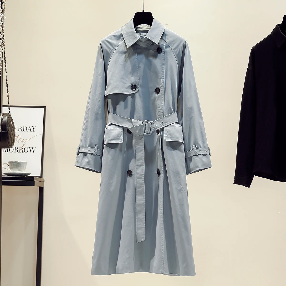 UK Brand new Fashion 2024 Fall /Autumn Casual Double breasted Simple Classic Long Trench coat with belt Chic Female windbreaker