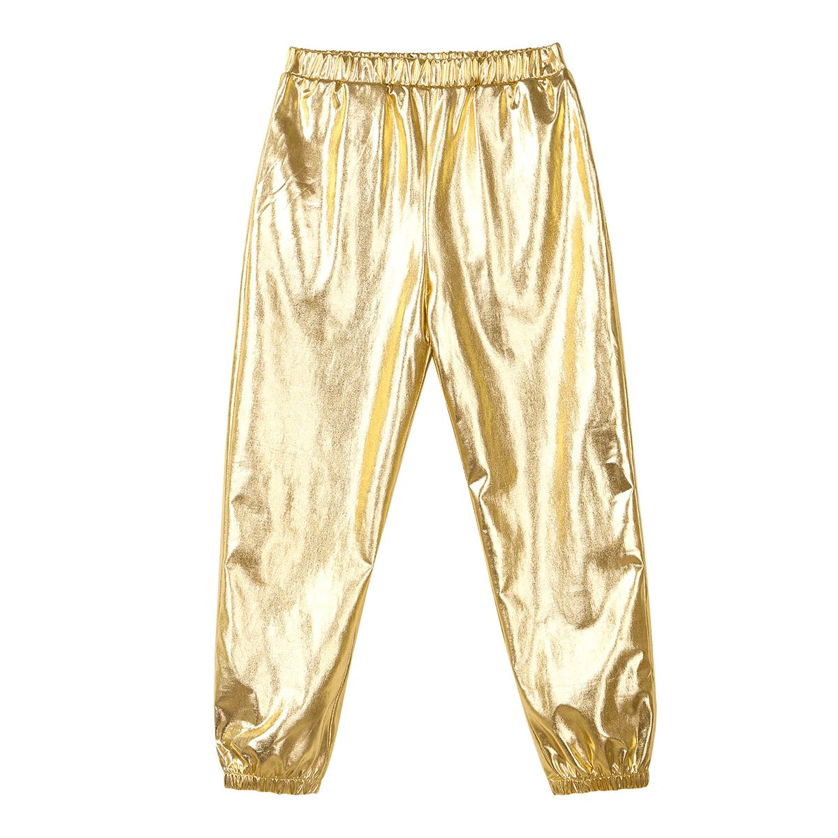 Kids Girls Fashion Party Clothes Glossy Metallic Elastic High Waist Dance Pants Hip Hop Trousers Streetwear Dancewear Sweatpant