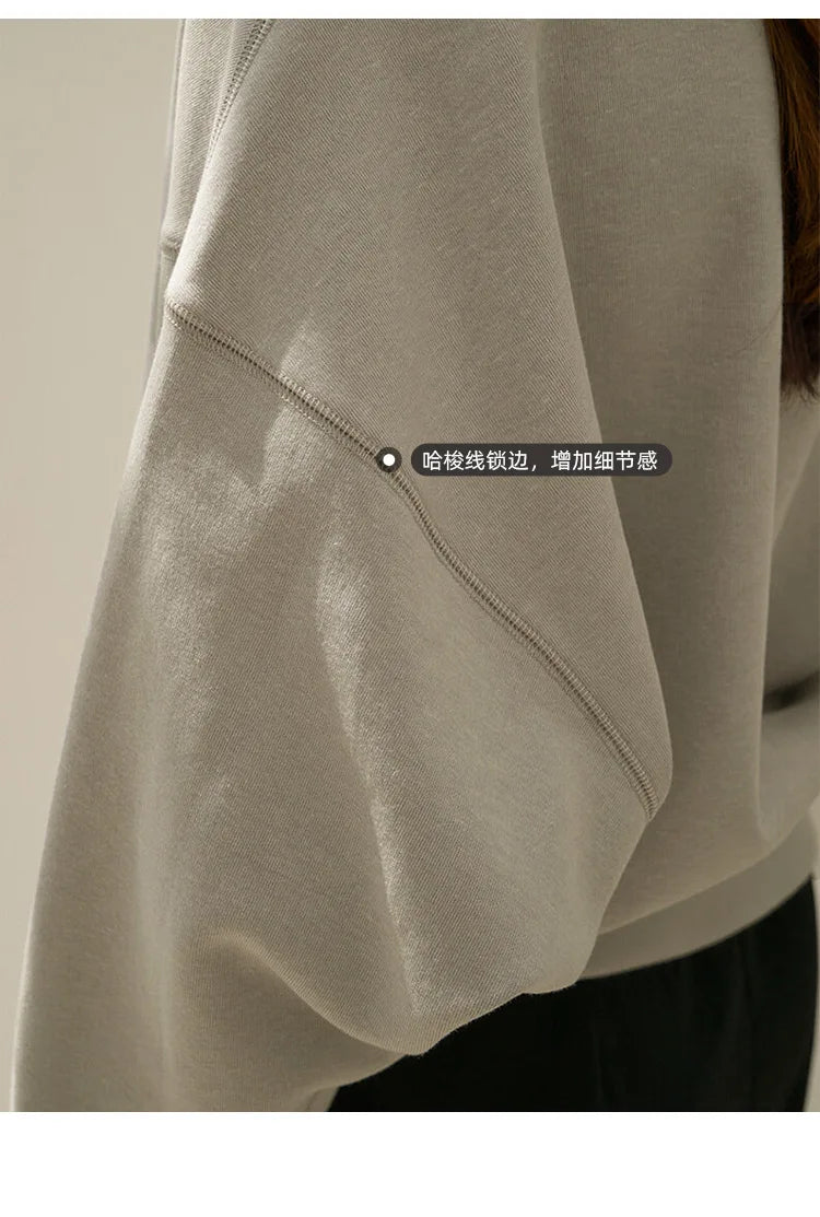 100% Cotton Women's Drawstring Sweatshirt Autumn New Casual Solid Long Sleeved Korean Fashion Streetwear Female Pullover