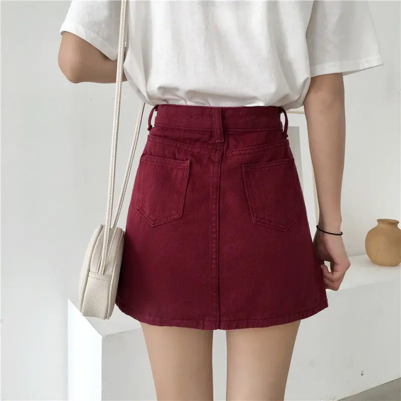 Skirts Denim High-waist Solid A-line Vintage Korean-style Womens Elegant Hip-skirt Leisure All-match Slim Fashion Summer Chic