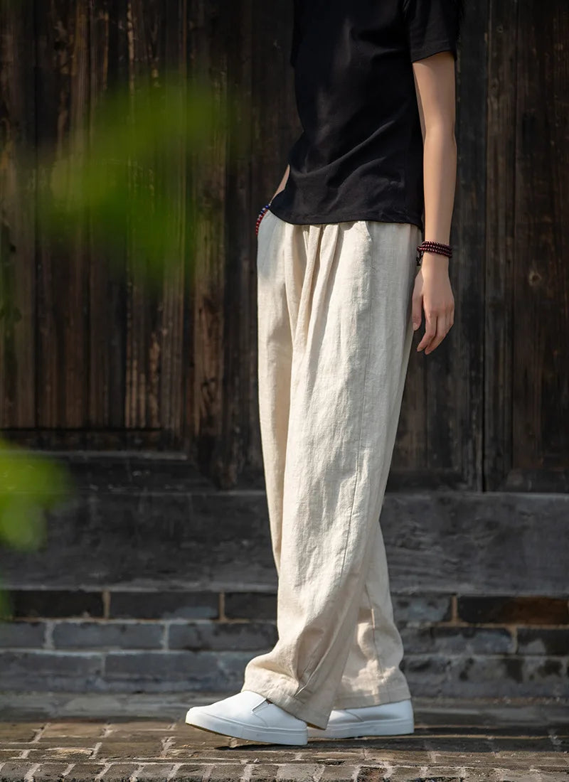 Johnature Women Loose Cotton Linen Casual Pants Solid Color Elastic Waist Lantern Pants 2025 Spring New Female Trousers