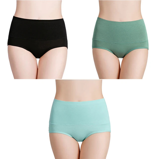 3Pcs Women's Panties Plus Size High Waist Underwear Female Sexy Lingerie Cotton Brief Gril Underpant Breathable Intimates Ladies