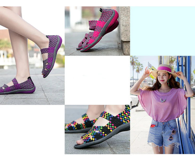 Women Flats Woven Shoes Breathable Summer Sneakers Female Casual Shoes For Walking Comfort Women Tenis Non-slip Zapatos Mujer