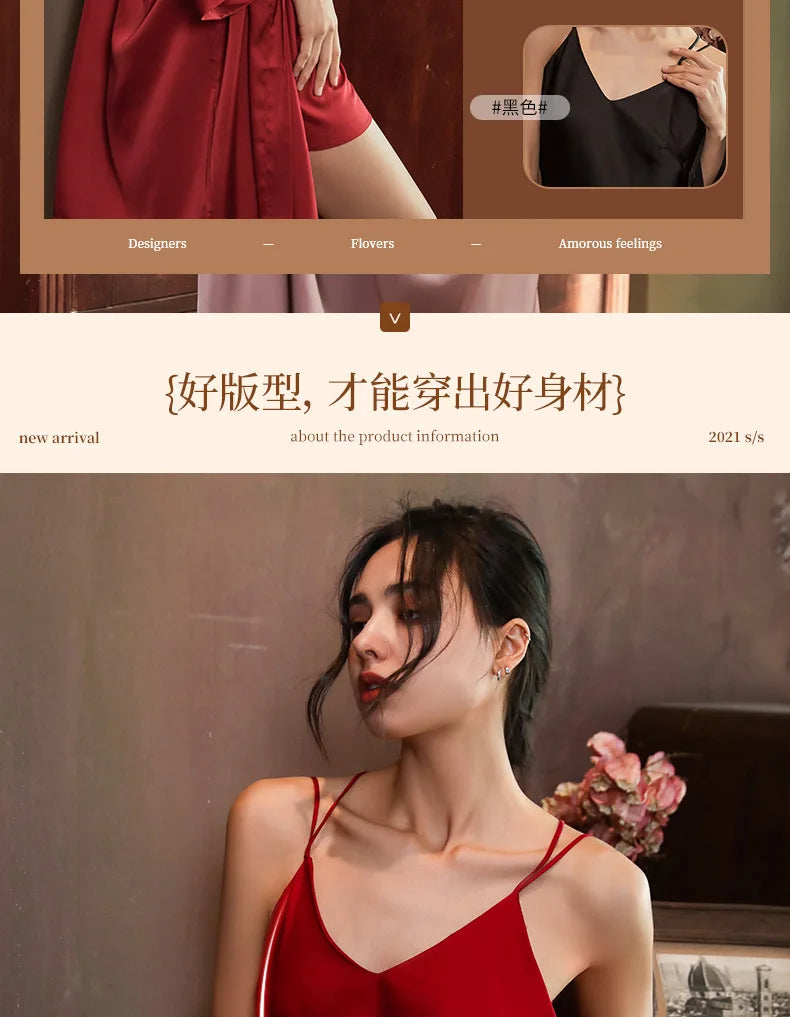 Nightgowns Women Soft V-neck Satin Sleeveless Sleepshirts Summer Sexy Sleepwear Lingerie Korean Style Fashion Nightdress Female