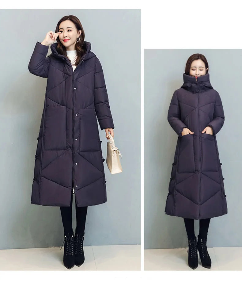 Winter Long Coat Women's 2025 Fashion New Thicken Cotton padded Warm Snow Outerwear Loose Female Windproof Hooded Jacket Parkas