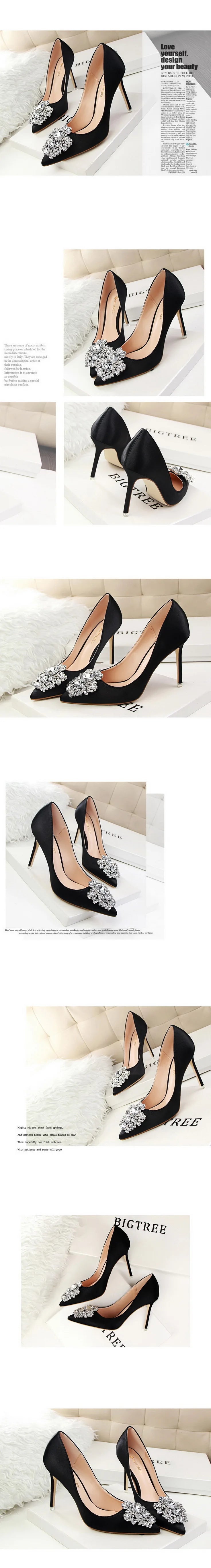 BIGTREE Women Heels Metal Rhinestones Woman Pumps Wedding Shoes High Heels Shoes Gold Silver Sexy Party Shoes Large size 42 43