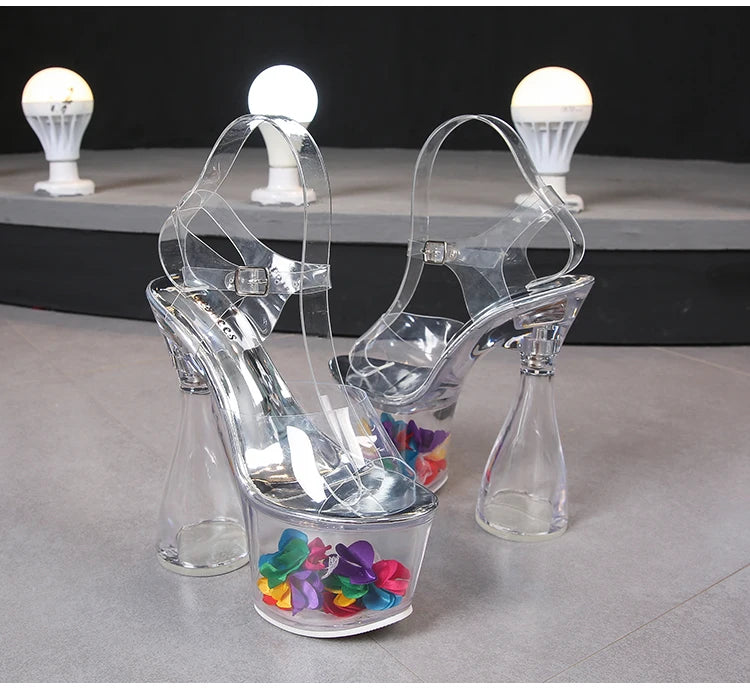 Women High Heels Summer 17.5CM Transparent Ladies Silver Party PVC Sandals Sexy Female Open Toe High Platform Nightclub Shoes