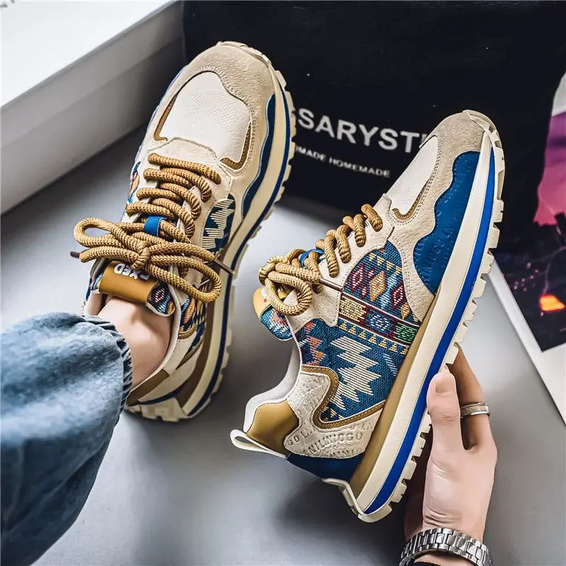 Fashionable Popular Running Shoes Breathable Elevated Comfortable Lightweight Cowhide Closed Lace-up Mesh Soft Genuine Leather