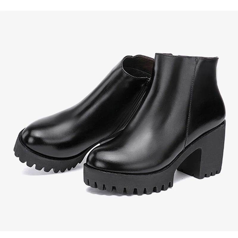 BEYARNE Small Size 32 -43 Block Heel Platform Shoes Fall Winter  OL Elegant High Heels Ankle Boots Women Warm Plush Boot