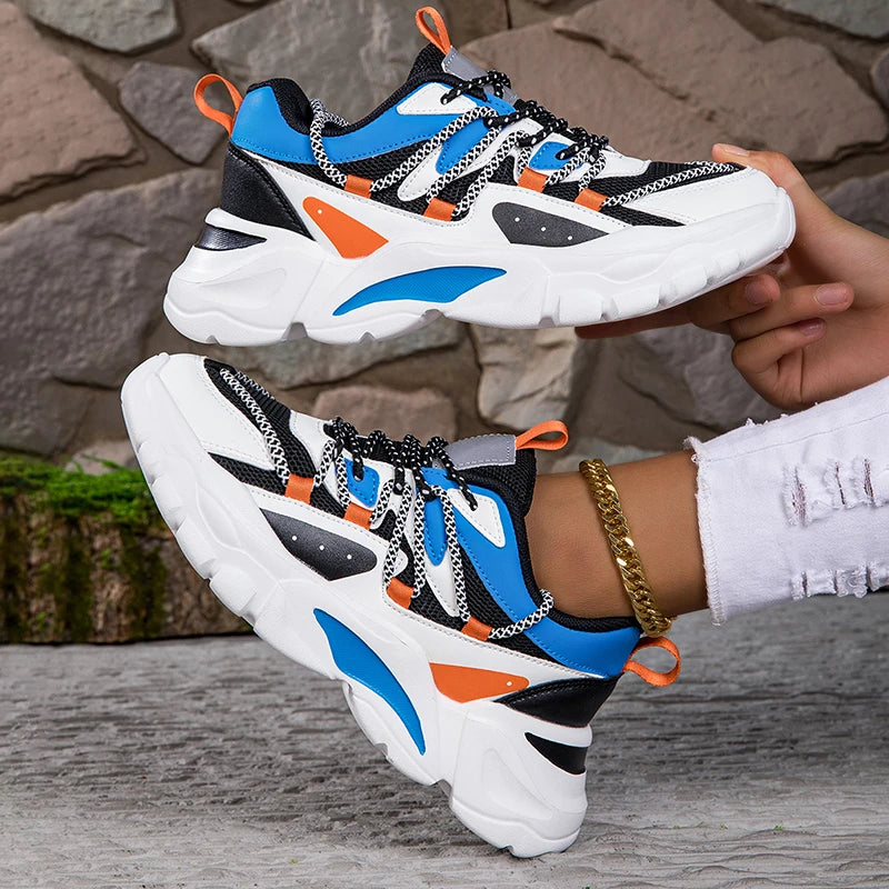 Hot Sale Zapatillas PU Thick Sole Shoes Flat Non-Slip Platform Running Shoes Casual Chunky Sneakers for Outdoor Ladies