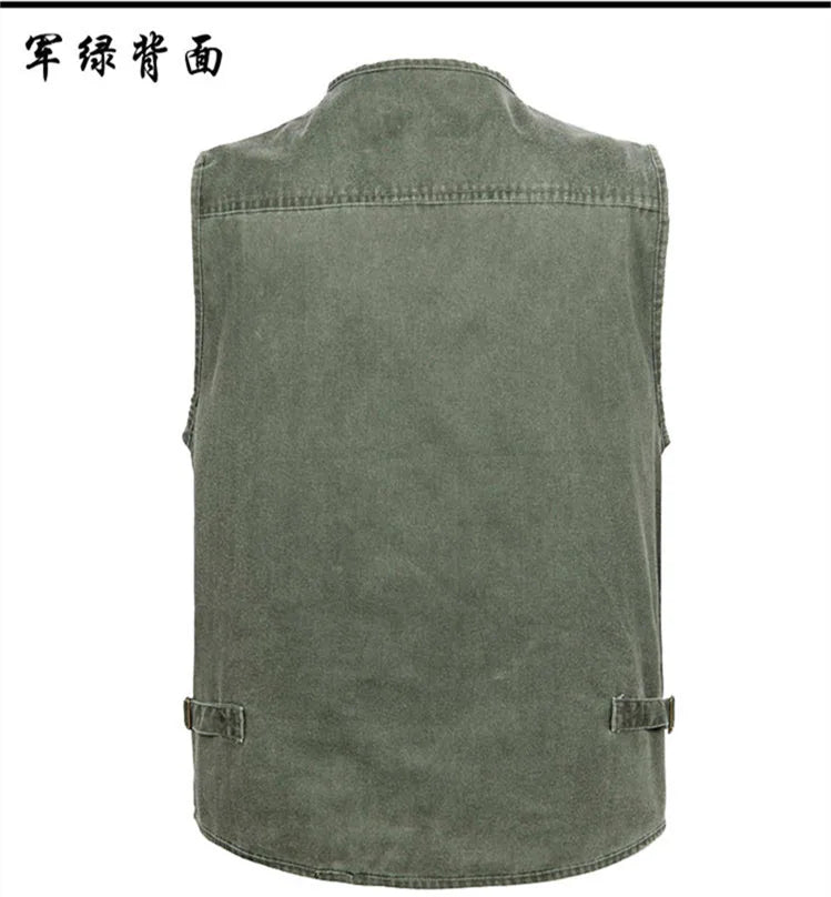 Plus Size 6XL 7XL Male Casual Summer Cotton Denim Vest Men's Sleeveless Jacket Multi Pocket Photograph Waistcoat Chaleco Hombre