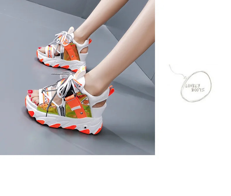 Comemore 2022 Platform Gladiator Sandals Lace Up White Sandals Women High Heels Wedges Casual Sports Shoes Woman Spring Summer